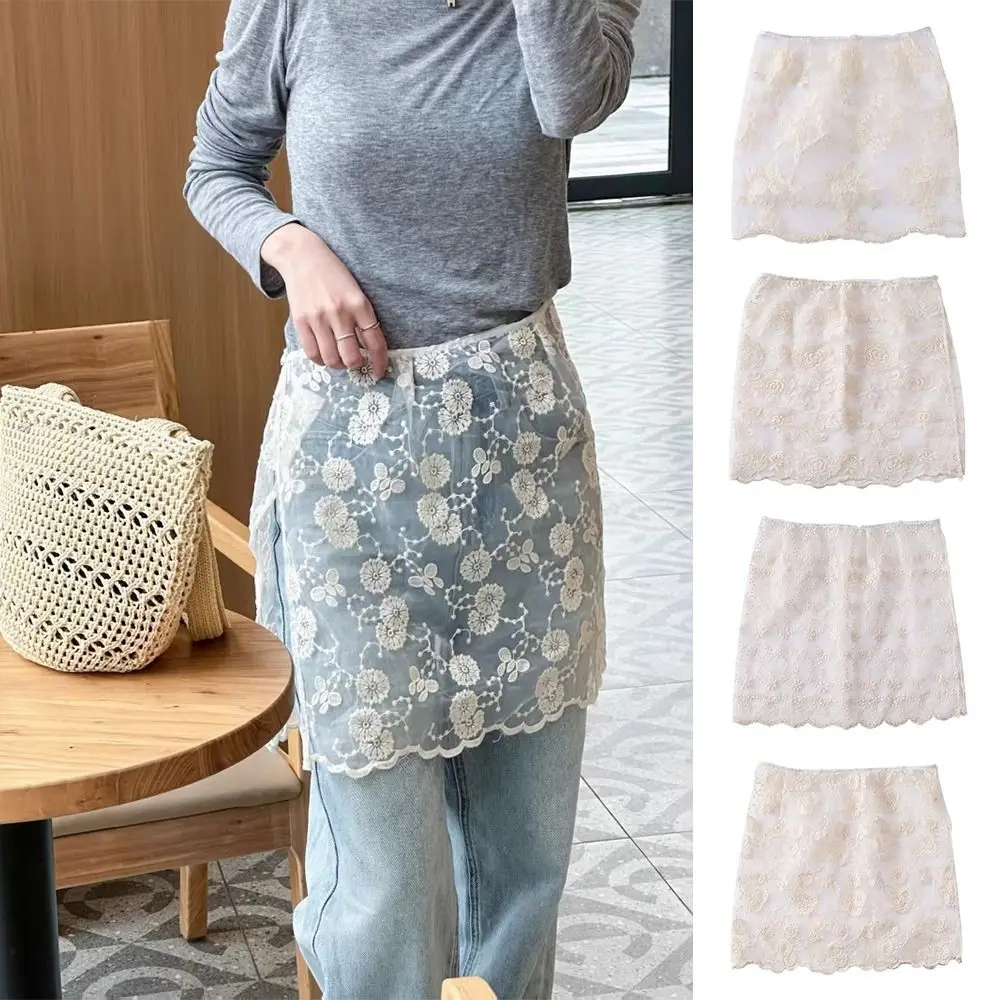 

Sweet Half-length Lace Skirt Y2K Streetwear Harajuku Ruffled Pleated Skirt Multilayer White Color Ruched Skirts Jeans Decoration