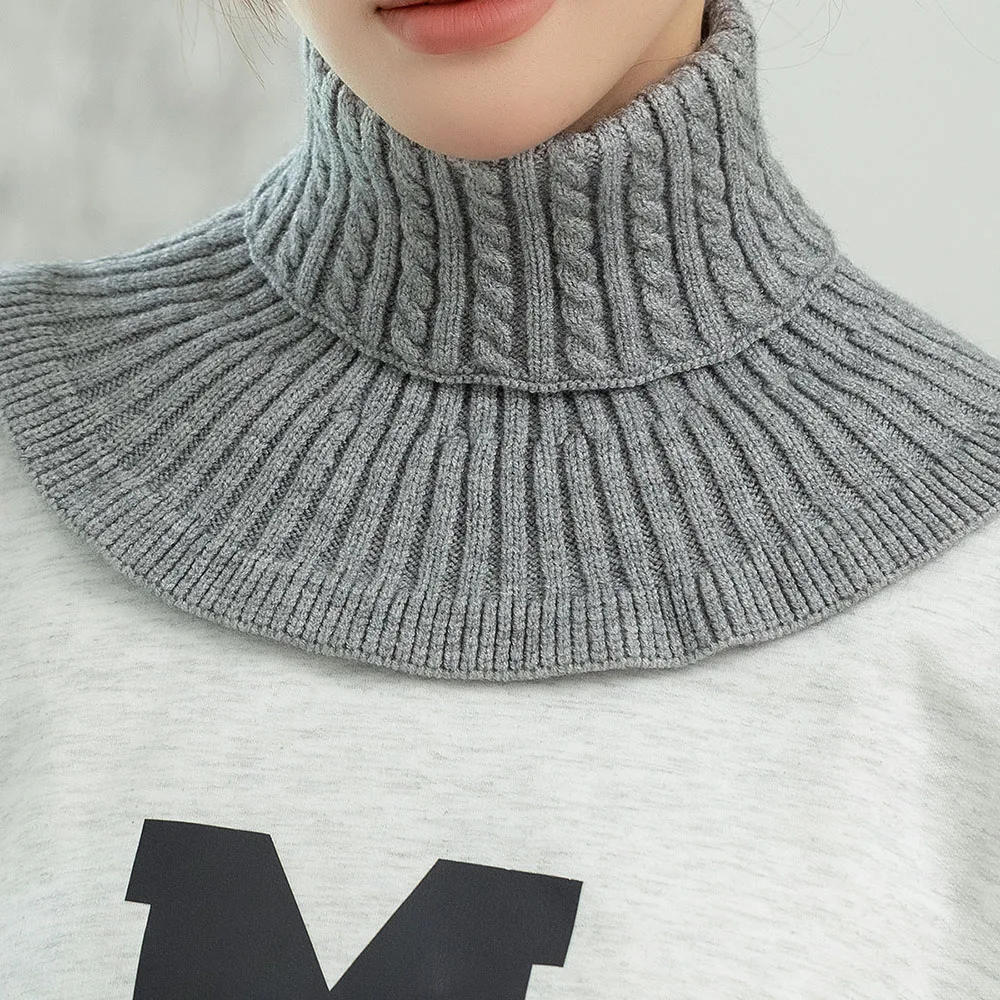 Women Winter Knitted Turtleneck Solid Color Detachable Fake Collar Scarf Warm Windproof Scarf Pullover High Neck Warmer