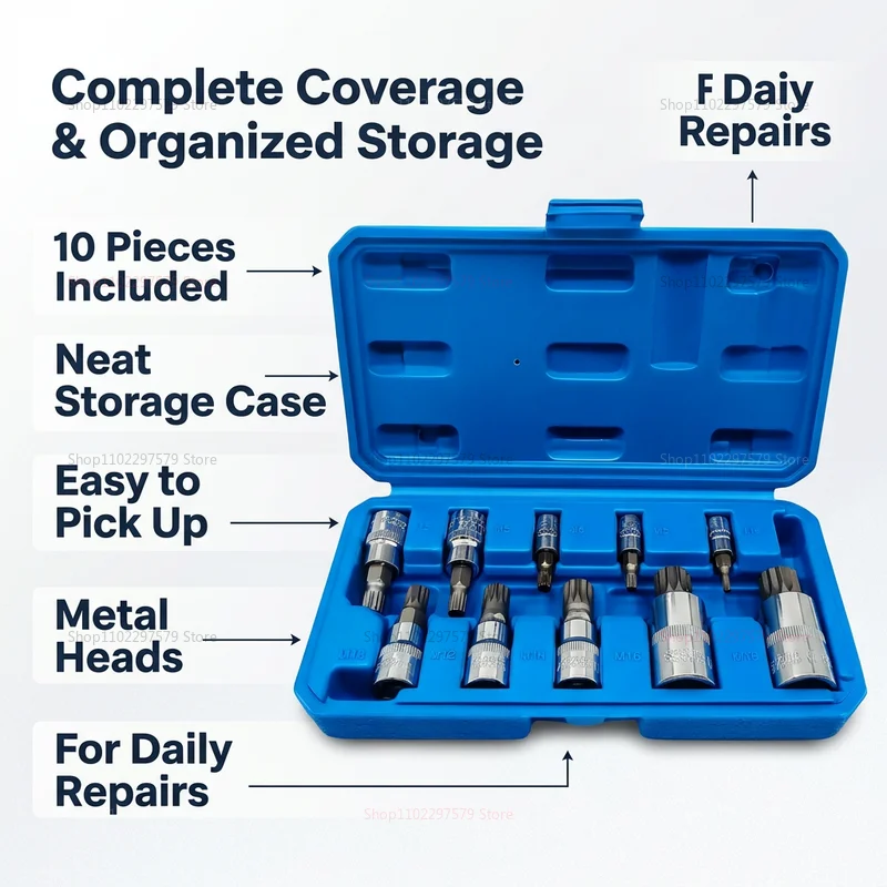 M4 M18 Professional 10 Pcs Point Triple Square Spline Bit Socket Set Auto Repair Tools Tamper Proof Batch Sleeve Screwdriver
