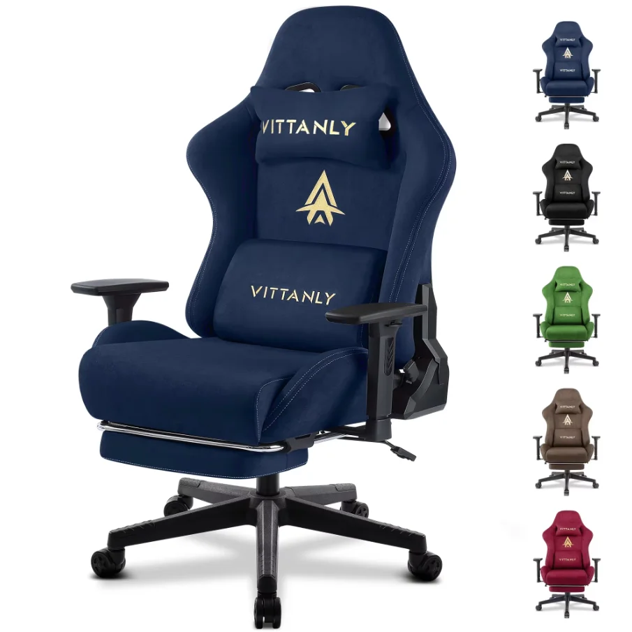 Vittanly Gaming-Stuhl, atmungsaktiver Bürostuhl aus hochwertigem Stoff, neuer verstellbarer und drehbarer Schreibtischstuhl mit Fußstütze