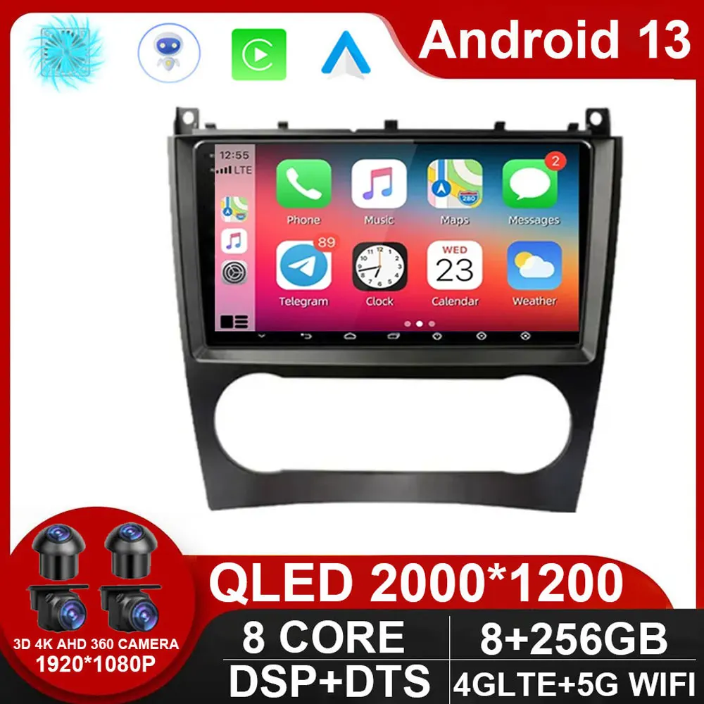 

9inch Android 13 Car Radio Multimedia Video Player For Mercedes Benz W203 W209 C180 C200 C220 C230 2005 - 2009 GPS Navi Stereo