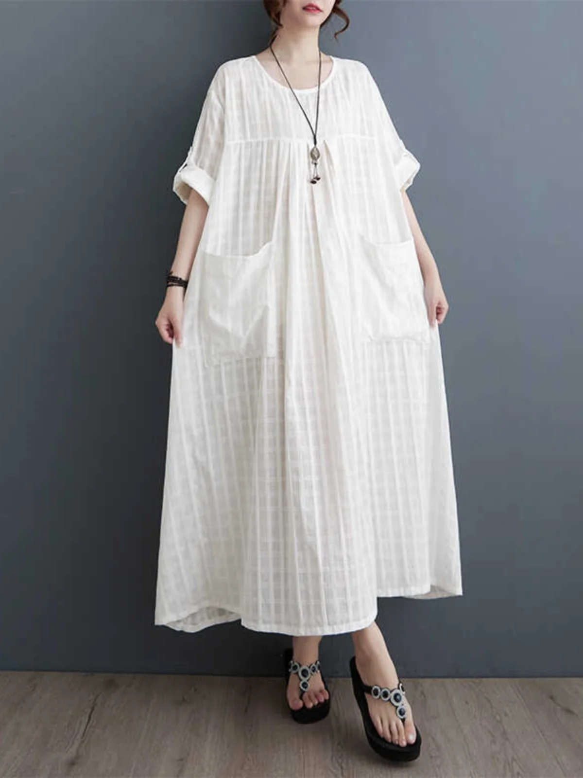 

Летнее новое женское хлопково-льняное свободное длинное платье-сарафан в художественном стиле, больших размеров, из хлопка и льна, цельное