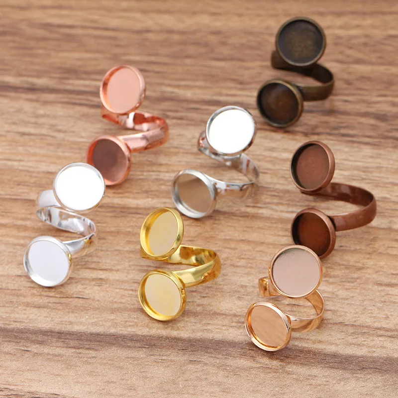 

5pcs Gold Plated Brass Double Blank Ring Setting Base Fit Round Glass Cabochon Cameo Rings Bezels Tray Jewelry Making