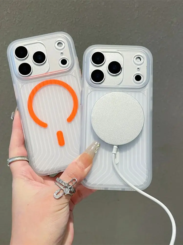 Étui de Charge magnétique sans fil Magsafe, motif ondulé, pour iPhone 17 16 15 14 13 Pro Max, pare-chocs transparent, housse mate pour PC