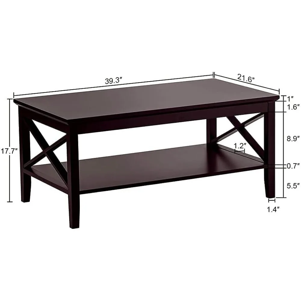 Mesa de centro de almacenamiento de madera Espresso con patas más gruesas para sala de estar, 40 pulgadas de ancho, Ideal para decoración del hogar con estilo