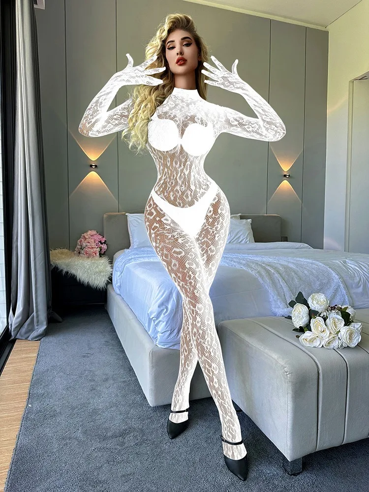 Sexy Lingerie Bodysuit Women Woman Long Sleeves Women\'s Lace One-piece Fishnet Stockings Porn Underwear Net Clothes Erotic Mesh