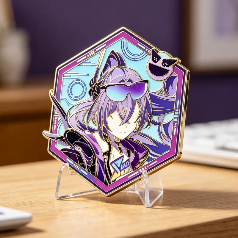 Silver Wolf Hexagonal Doujin Original Design Two-dimensional Metal Badge Exquisite Cos Bar Game Merchandise