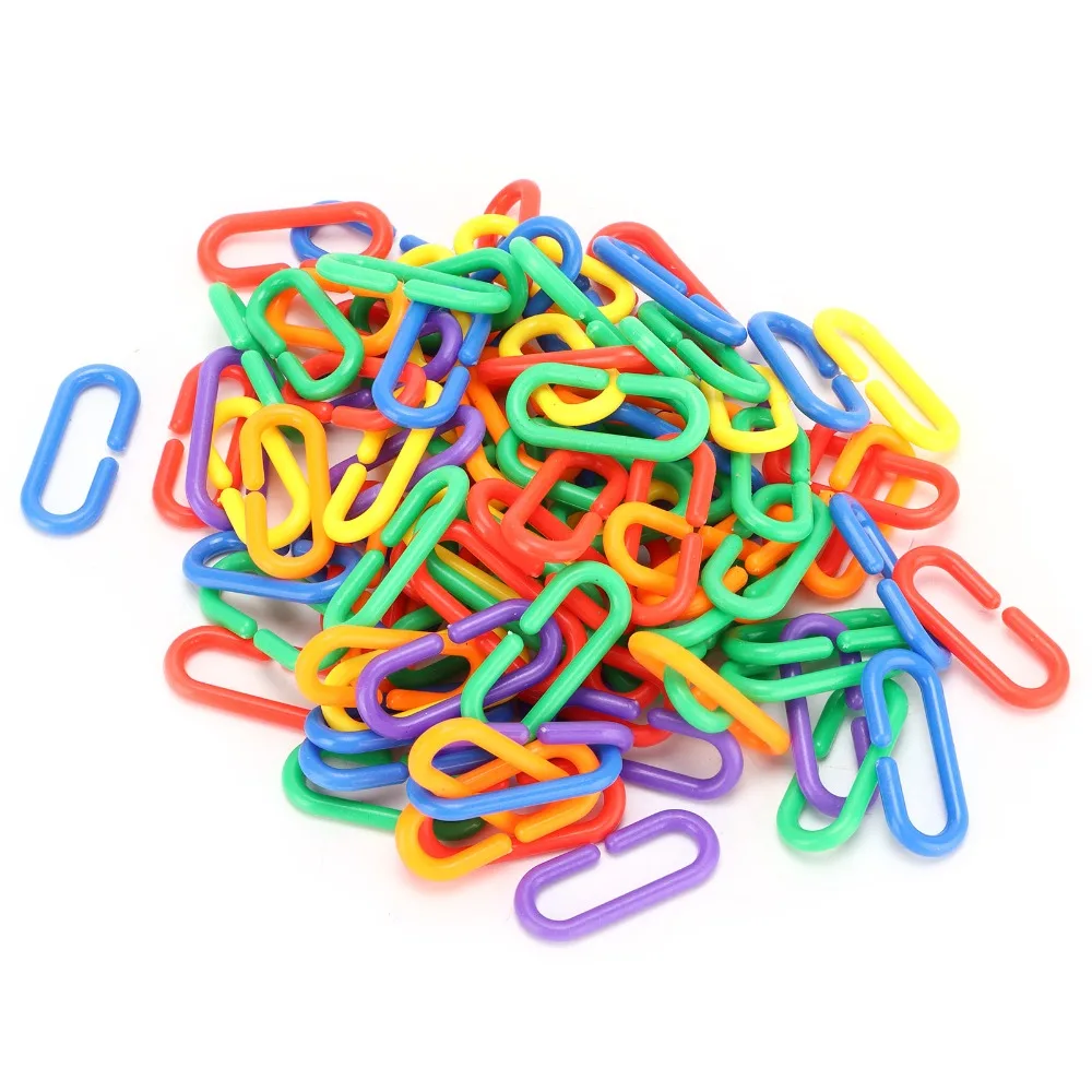 200pcs Plastic Material Bird Chewing Toy DIY Assembly Rainbow Colors Educational Bird Toy Mix Color Chain Links Design