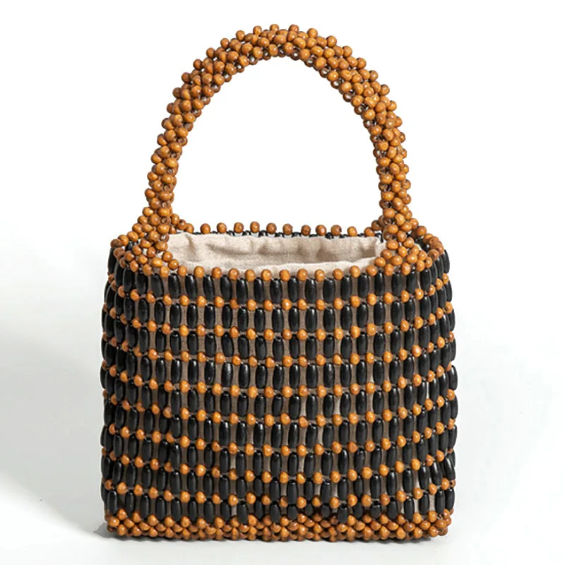 

Large Capacity Tote Bag Fashion Wooden Bead Handwoven Women Bag Design Lady Handbag