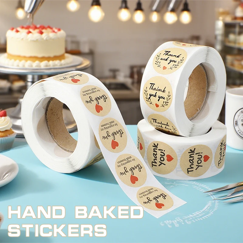 500pcs Thank You Stickers Seal Labels Round Paper Label Sticker For Kitchen Hand-baked Private Cake Dessert Sticker Packaging