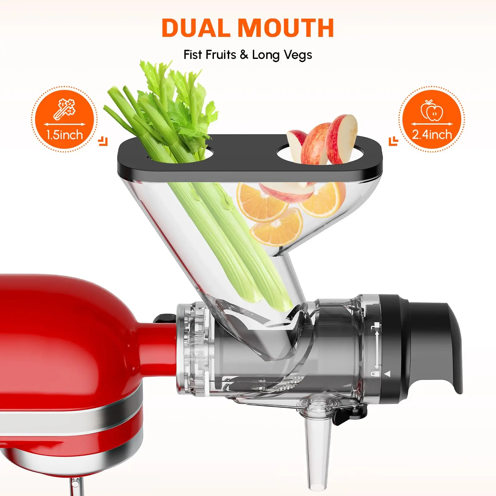 Masticating Juicer Attachment for KitchenAid Stand Mixer Slow Cold Press Juicer Machine with Dual Feed Chute view 2