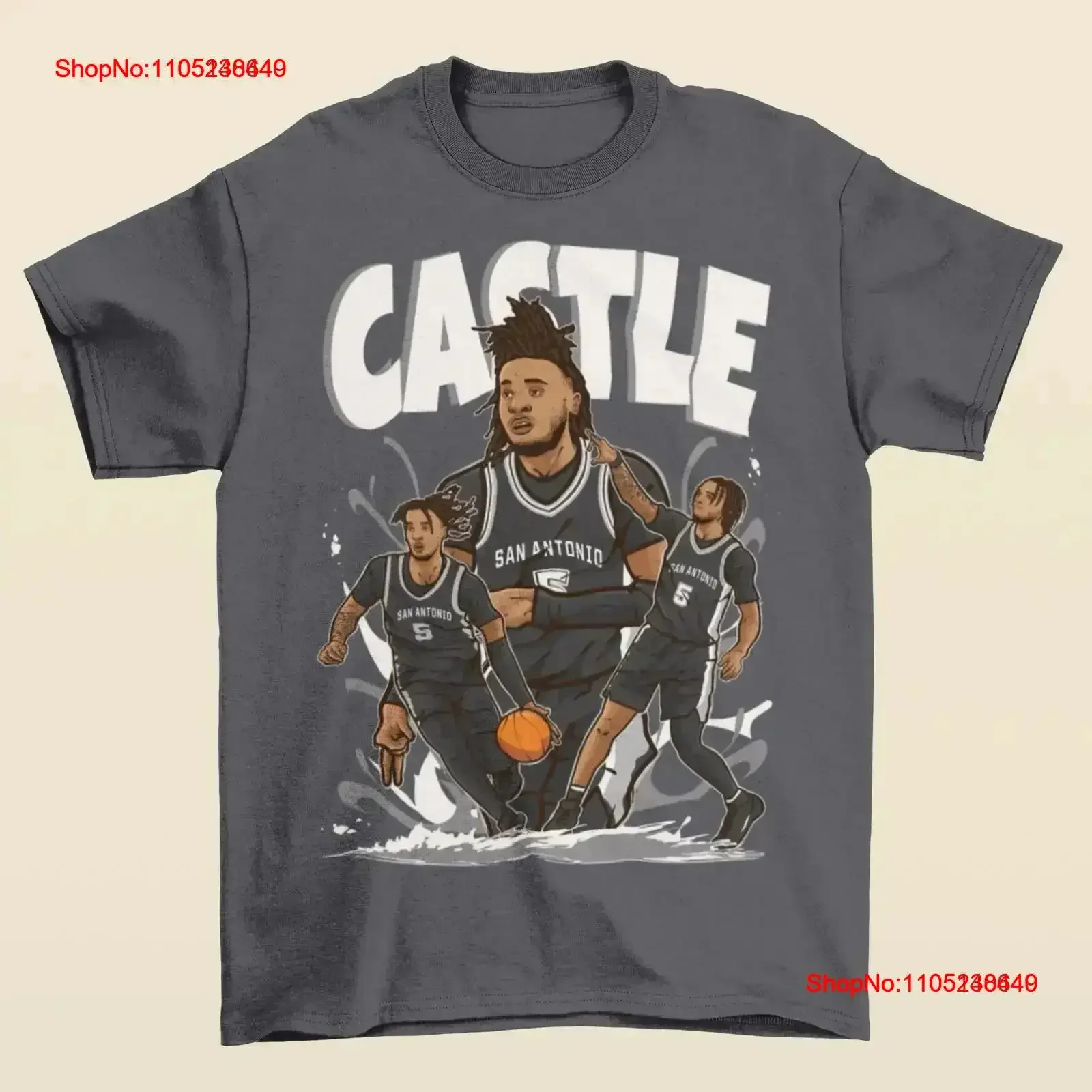 Stephon Castle Estilo Dos Desenhos Animados San Antonio Basquete Camiseta vintage Lavada Moda Top Para Uso Diário gráfico Macio Versátil