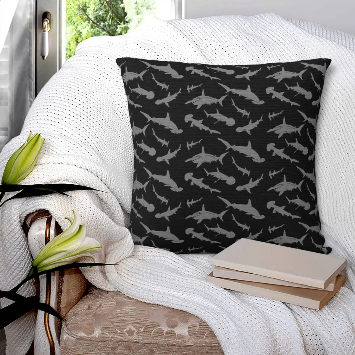 Hammerhead Shark Pack Pattern Square Pillowcase Pillow Cover Polyester Cushion Decor Comfort Throw Pillow for Home Bedroom