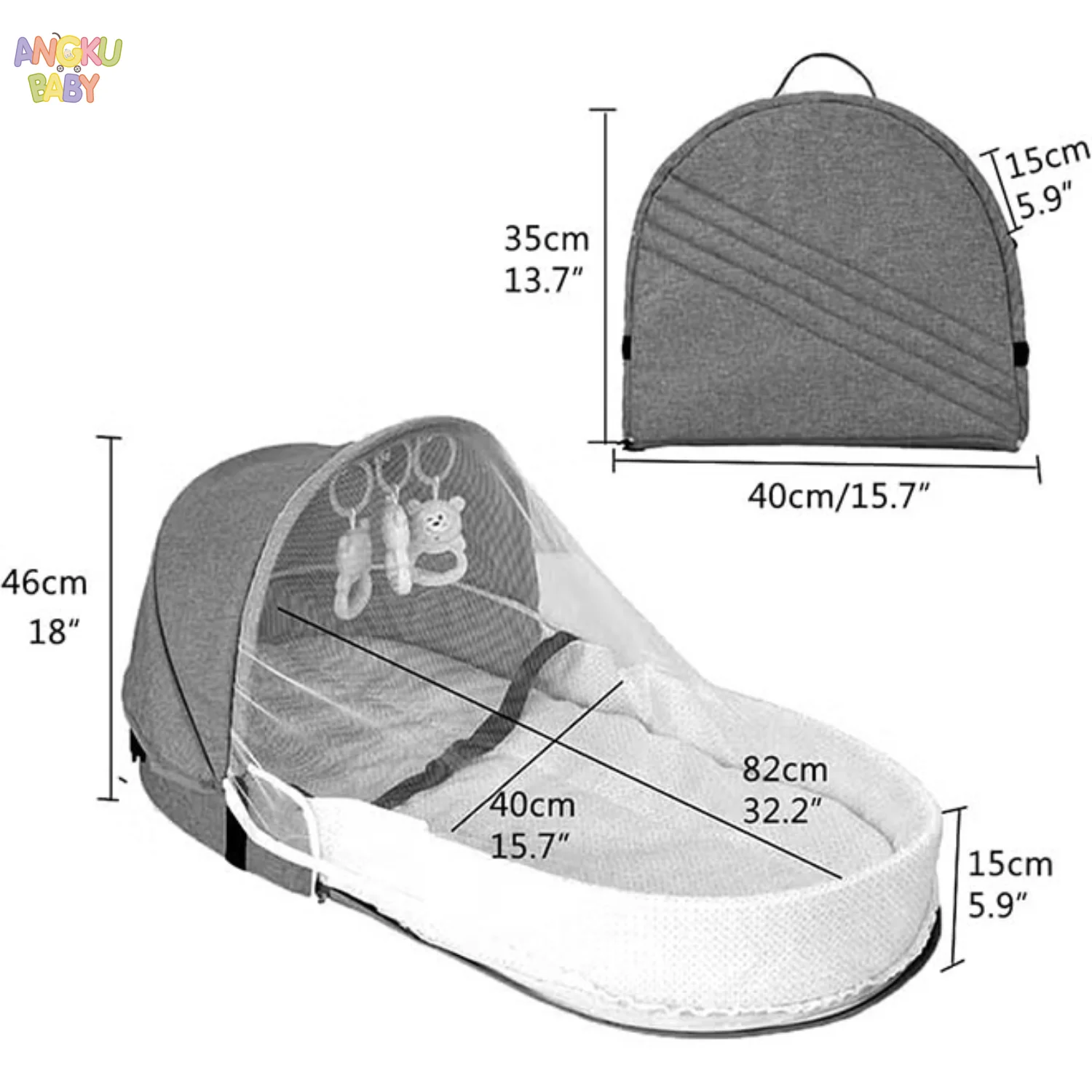 سرير أطفال محمول مع ناموسية حقيبة ظهر للسفر قابلة للطي روضة لحديثي الولادة 0-12 شهرًا سرير أطفال متعدد الوظائف مع ألعاب