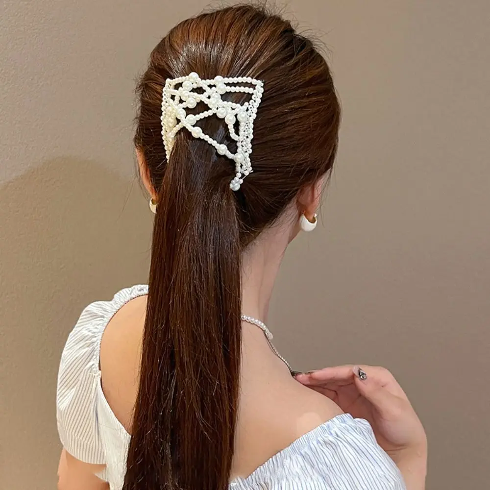 New Plastic Pearl Elastic Hair Hairpin Butterfly Hair Styling Tool Magic Hair Combs Rhombus Fancy Clip Combs Women