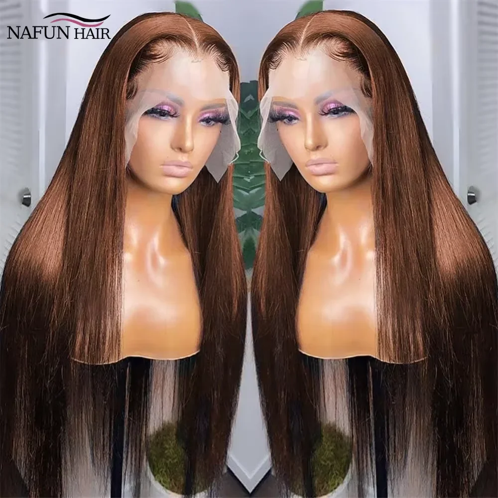 

Парик с HD-кружевной передней частью 13x4/13x6, шоколадно-коричневый, прямой, из натуральных человеческих волос, для женщин, с предварительно выщипанной линией роста волос, парик с застежкой 4x4, из бразильских натуральных волос