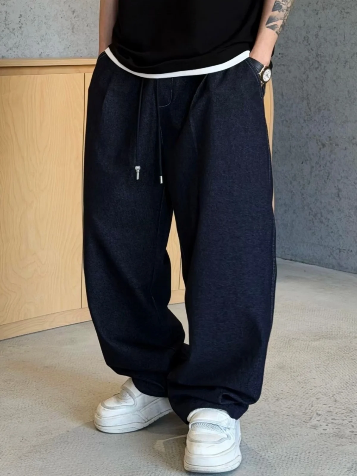 

Spring Summer New Retro Colored Weave Jeans Casual Pants Men Simple Match Loose Breathable Drape Straight Tube Workwear
