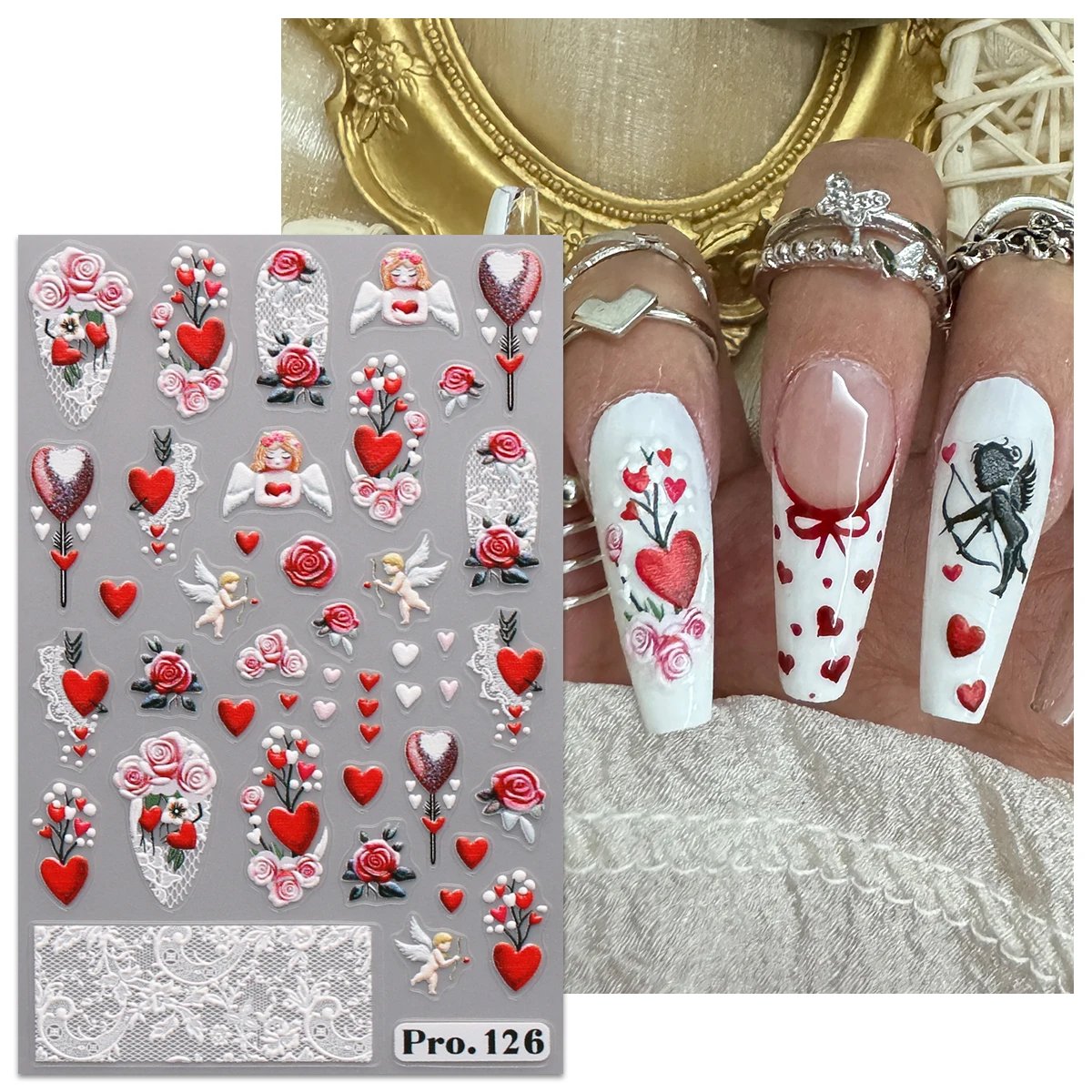 4 pièces saint valentin dessin animé amour français gaufrage Nail Art autocollants-faciles à appliquer pour la décoration des ongles, autocollants artistiques, bricolage, cadeaux,