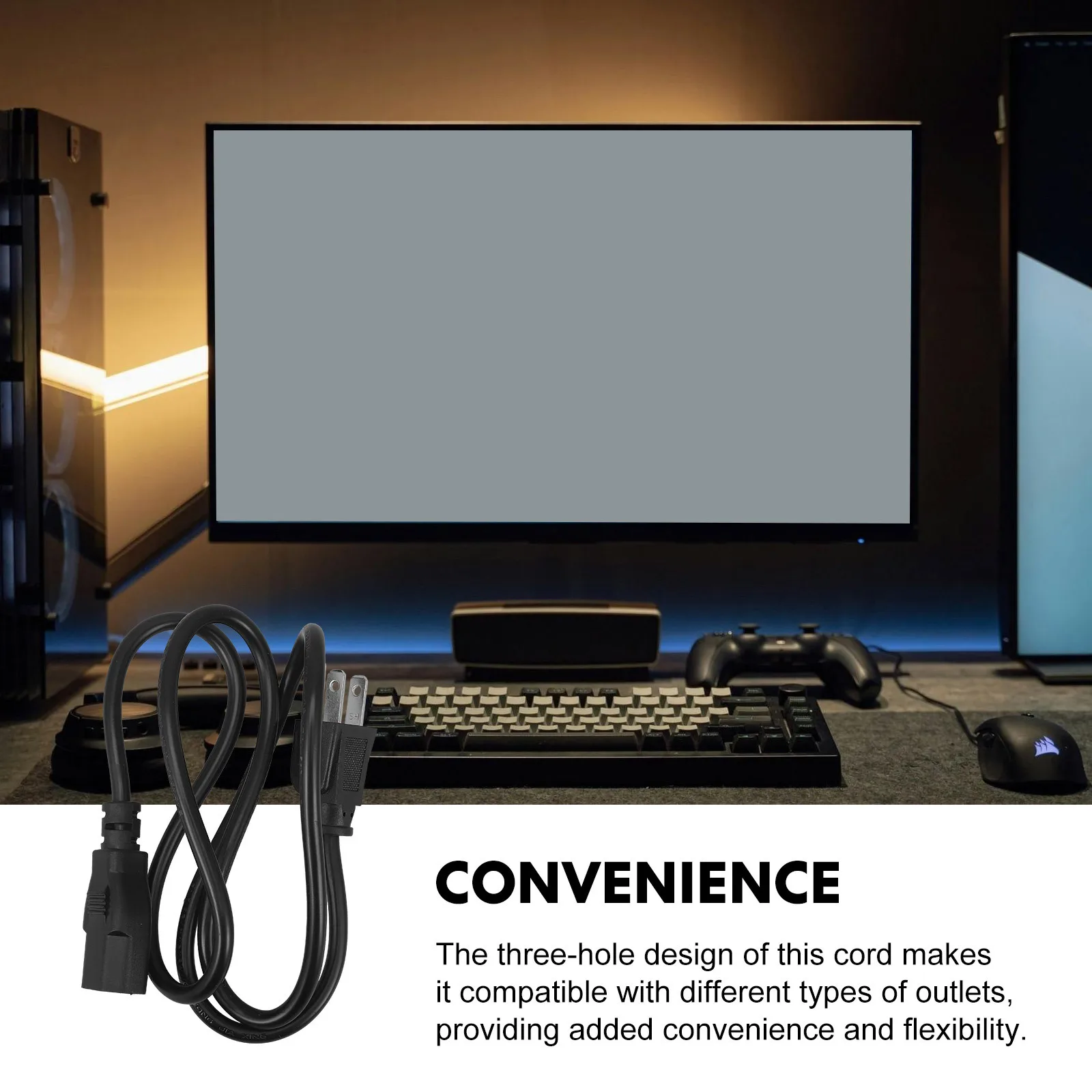 

3-Prong Power Cord Us Plug Household Power Cable Replacement for Computer Rice Cooker Electric Cooker Cable