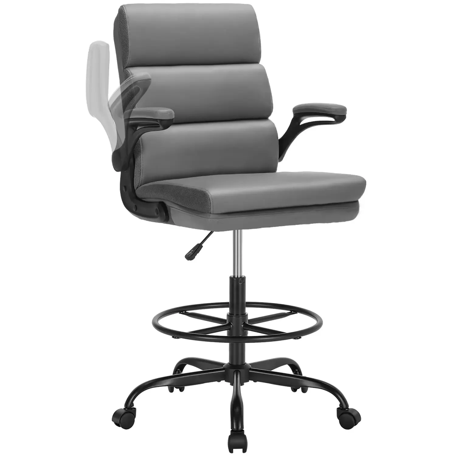 Drafting Chair, Tall Office Chair with Footrest for Standing Desk | 3-zone backrest and dual-layer cushion add comfort