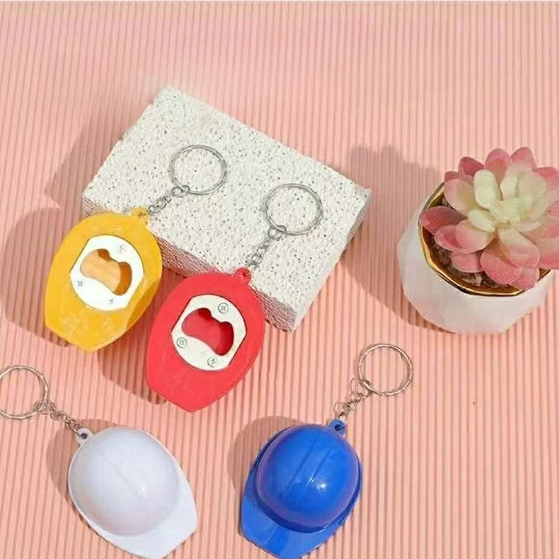 Novel Safety Helmet Shaped Keychain, Backpack Key Chain Pendant with Bottle Opener Function, Father's Day Gift