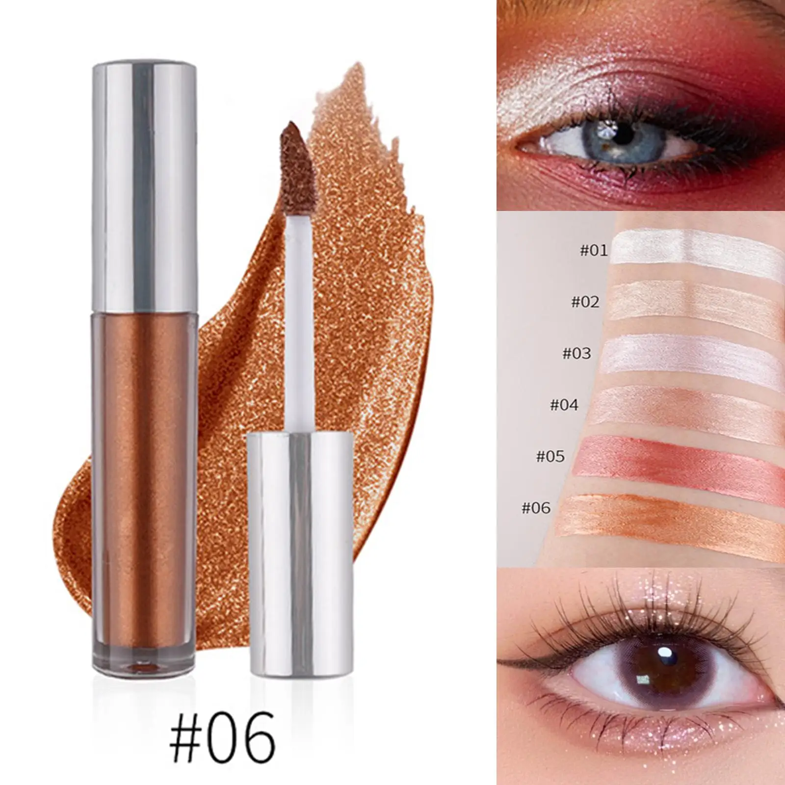 Sombra de ojos líquida ligera con purpurina, maquillaje brillante de mezcla fácil para un juego completo de maquillaje de ojos profesional