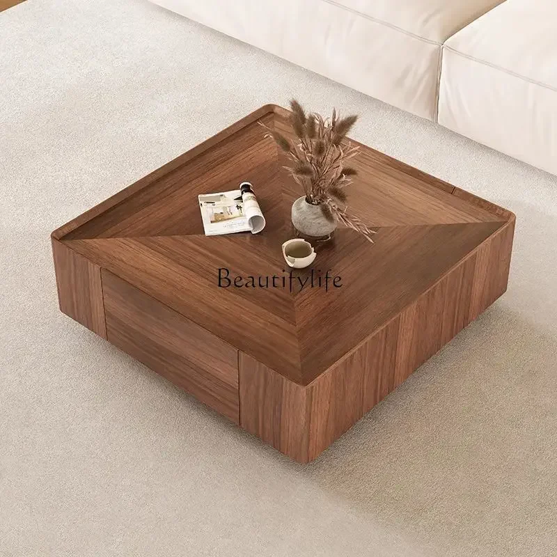 09 طاولة قهوة إيطالية بسيطة من خشب الجوز الأسود في أمريكا الشمالية، تخزين مربع، أثاث اسكندنافي، بساطة حديثة #3