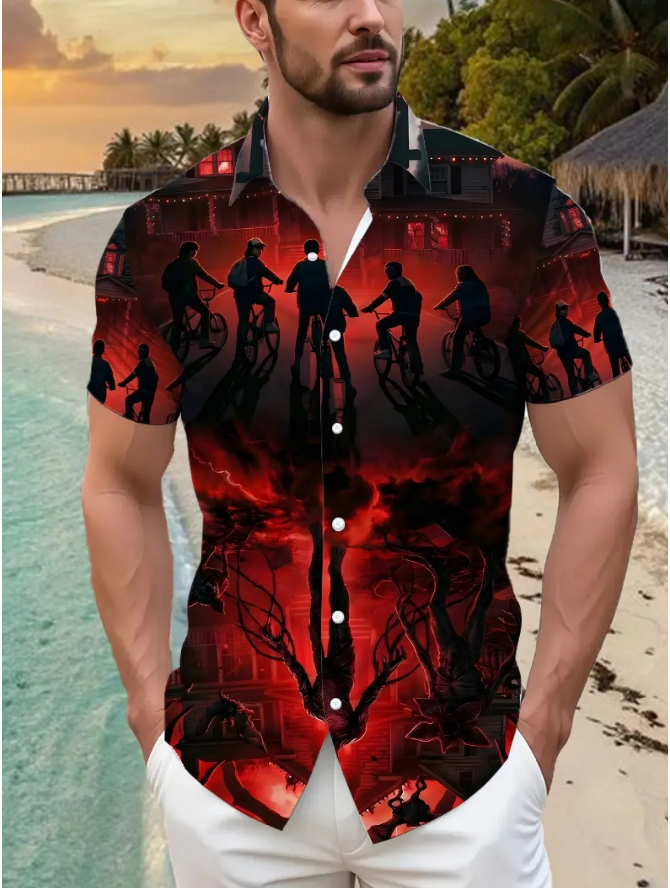 

Summer Urban Street Style Men's Hawaiian Shirt Man Short Sleeve Vibrant Party Print Loose Fit Comfortable Holiday Beach Outfits