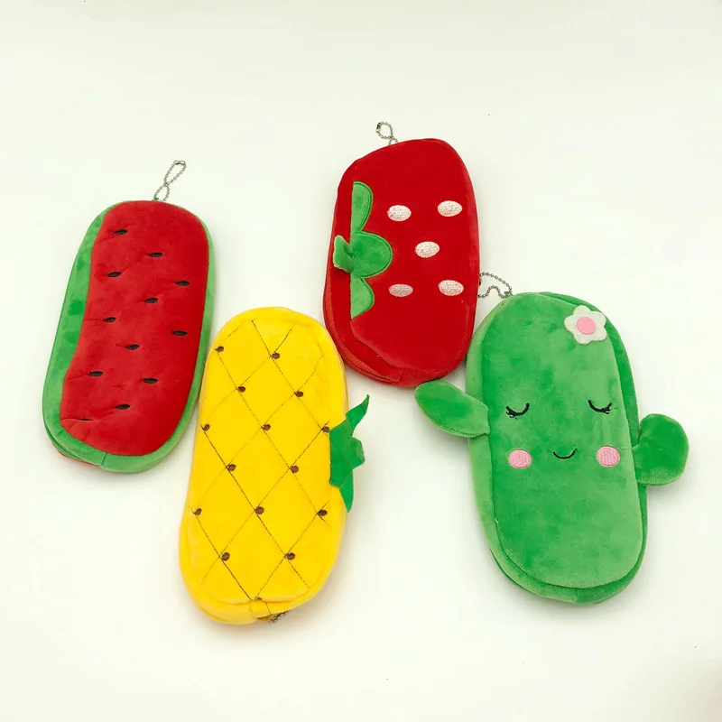 20*12CM Cartoon Cute Colorful Plush Fruit Coin Purse Student Pencil Bag Girls Makeup Bag Watermelon Strawberry Pineapple Models