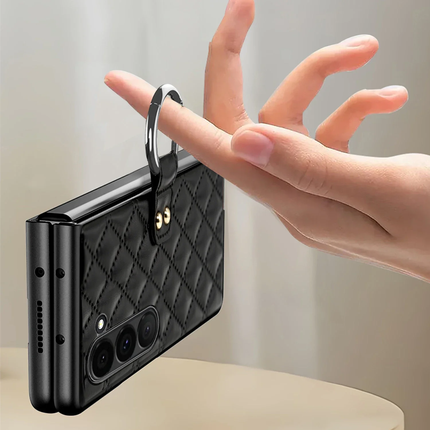 럭셔리 비즈니스 슬레 향기 링 도금 폴리크롬 여성용 삼성 갤럭시 Z 폴드 7 6 5 4 3 보호 케이스