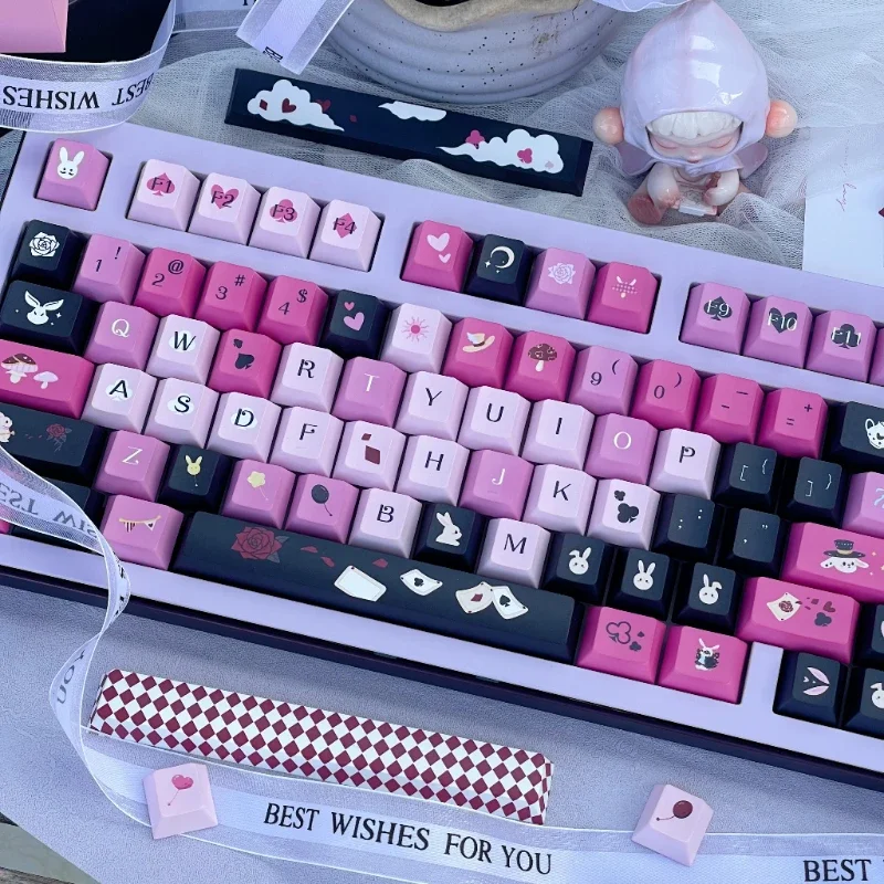 alice coelho keycaps personalizado pbt cereja perfil keycap preto e rosa ponto chave para jogos wooting atk 68 teclado mecanico 01