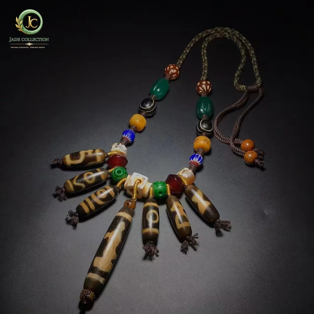 Tibetan Old Agate Dzi Multiple patterns Lianshifaqi Guanyin Beads Necklace J0411