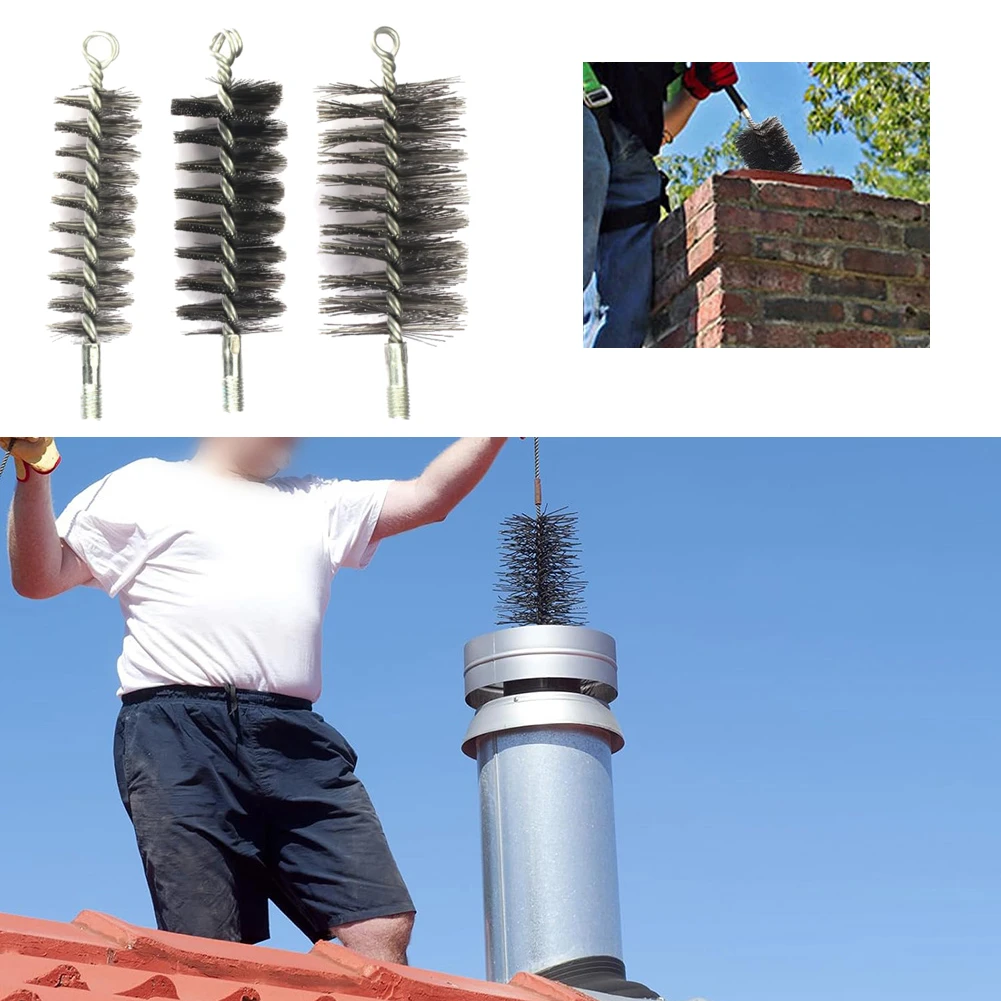 Cepillo de limpieza de alambre de acero inoxidable, 50/60/120mm, cepillo redondo para limpieza de llamas, tubo de acero, cepillo de alambre, accesorios para chimenea