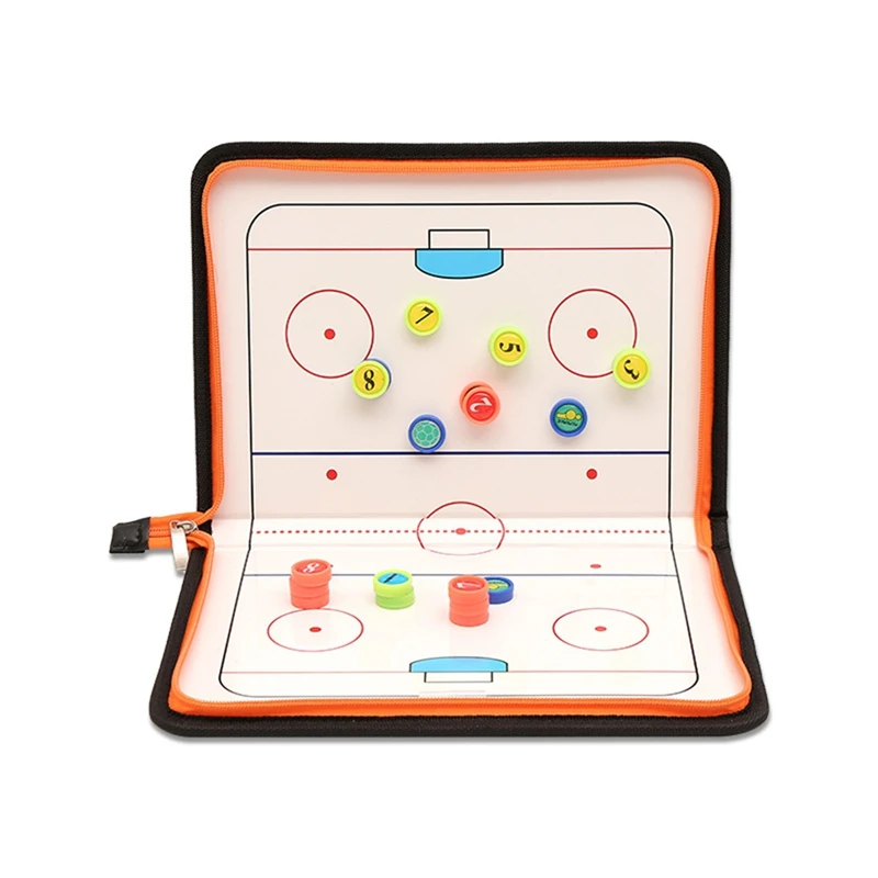 Portable Ice Hockey Tactic-Board Zipper Foldable Ice Hockey Puck Strategy Board Coach-Accessory Magnetic Clipboard