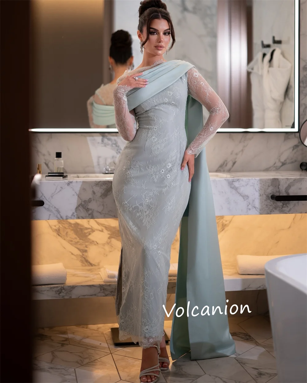 Abiti midi a collo alto con motivo a pieghe in jersey personalizzato Occasioni su misura Festa formale Moda elegante