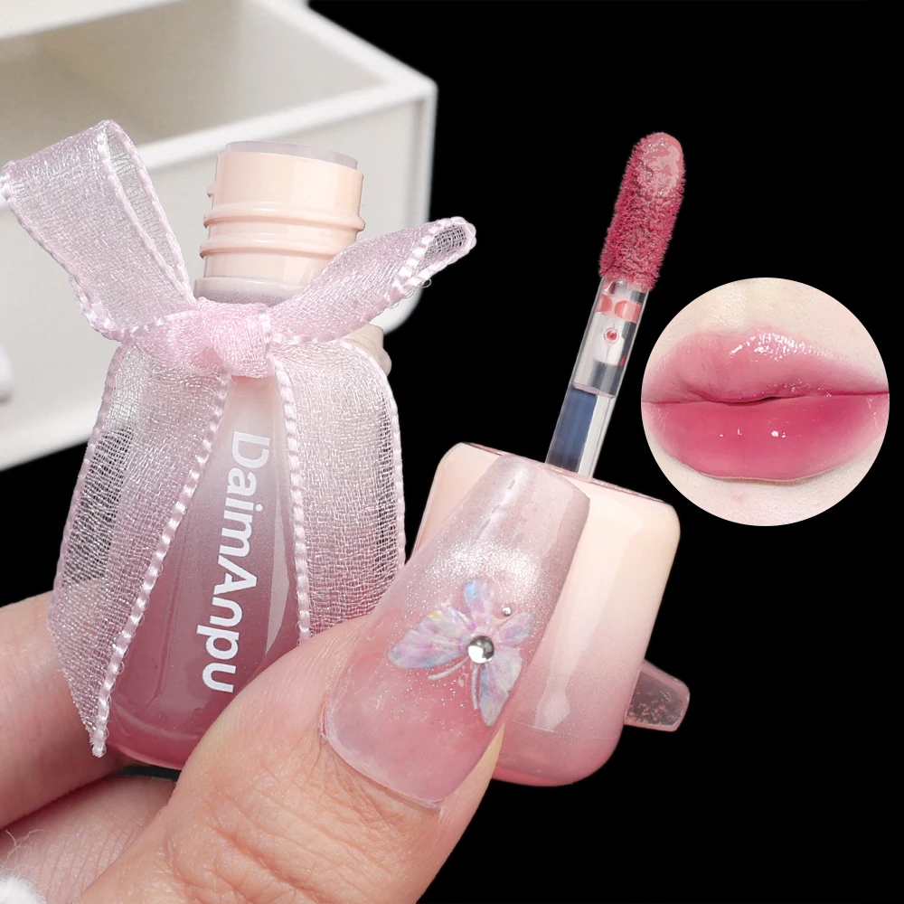 Cute Bow Mirror Lip Gloss Moisturizing Water-light Jelly Nude Red Pink Lips Tint Waterproof Long Lasting Korean Makeup Cosmetics