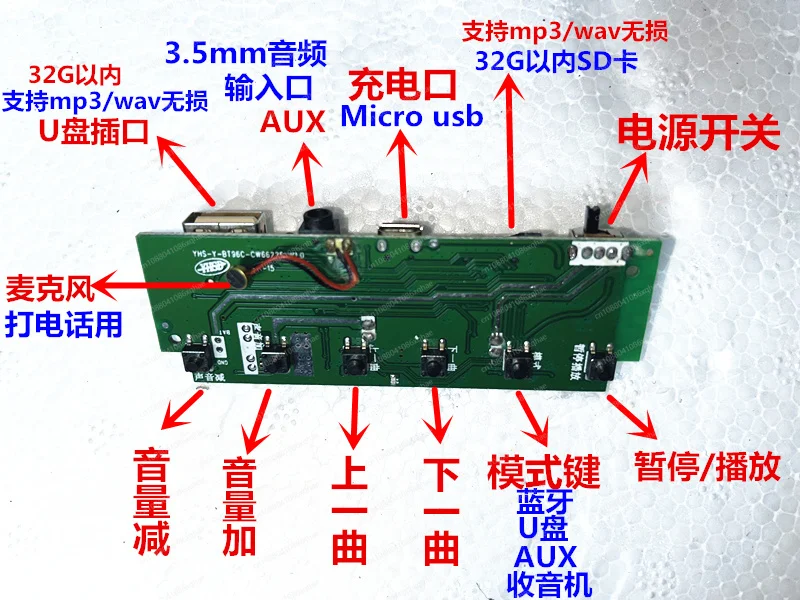 5V USB Charging Bluetooth Power Amp Module - 5W×2, SD Card + AUX, 3.6V Battery Supported Kit