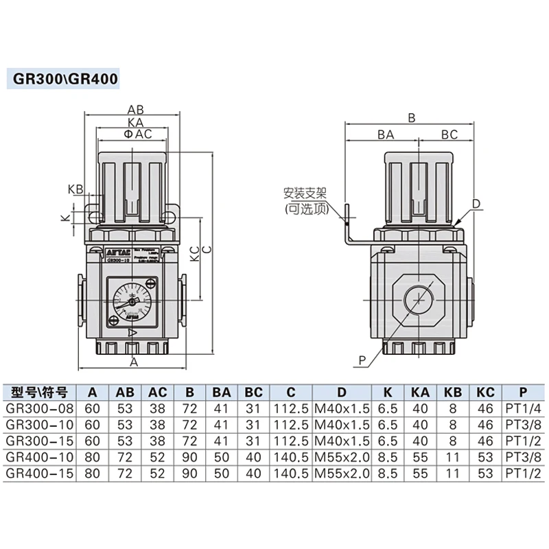Original Airtac G-Serie GR/GAR200/300/400-08/06/10 Gasquellenbehandlung Druckregelventil Druckminderventil – Detail 5