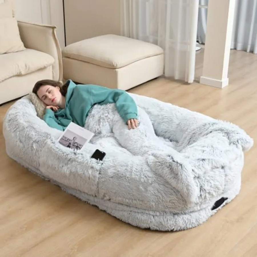 

Лежанка для собак Human Dog Bed 71"x45"x12" – Успокаивающая лежанка для собак размером с кровать для человека, моющаяся, из искусственного меха, ортопедическая, водонепроницаемая, для взрослых, для сна и отдыха.