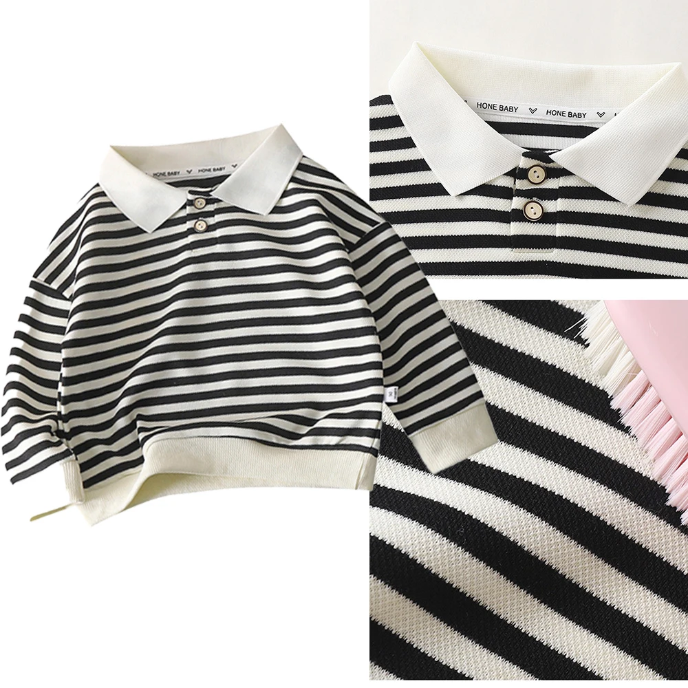 ملابس الأطفال بلوزة مخططة للأولاد والبنات قمصان بولو للأطفال بلوفرات بأكمام طويلة بلوزات عصرية تي شيرت للأطفال الصغار كلاسيكي