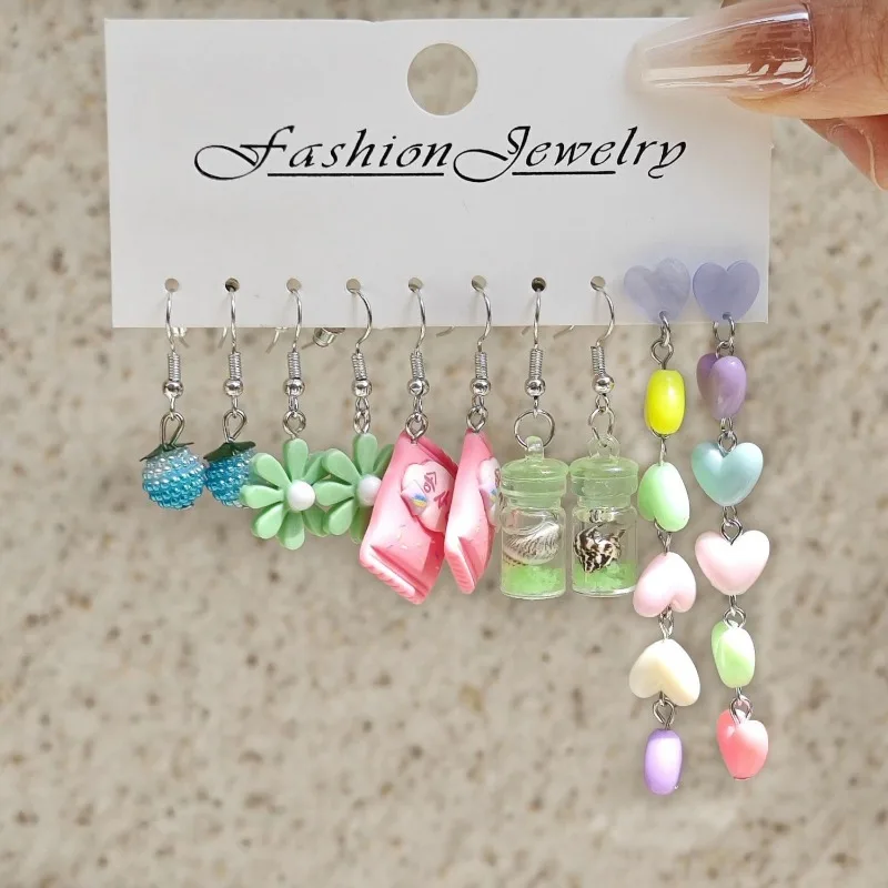 Fashion 5-piece New Color Acrylic Simulation Food Candy Donut Windmill Love Oil Drip Earring Set for Women