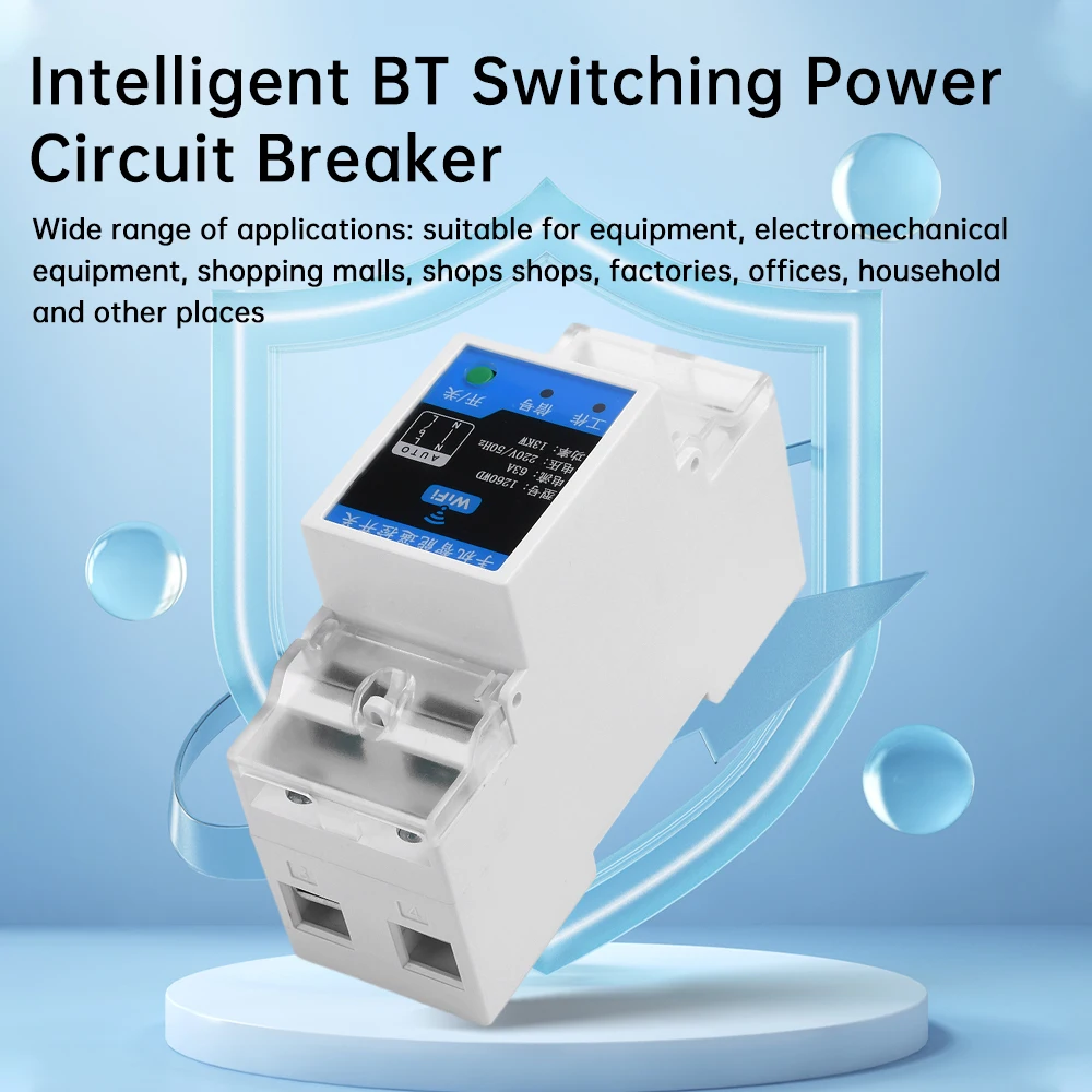 AC220V Smart Circuit Breaker Power Metering 1-63A Wireless Remote Control Switch Intelligent Circuit Breaker Suitable for Tuya