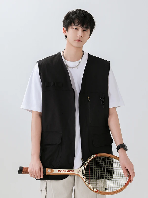 

Мужской повседневный свободный жилет в рабочем стиле, весна-осень, новинка, модный бренд, тонкая верхняя одежда с V-образным вырезом, полиэстер