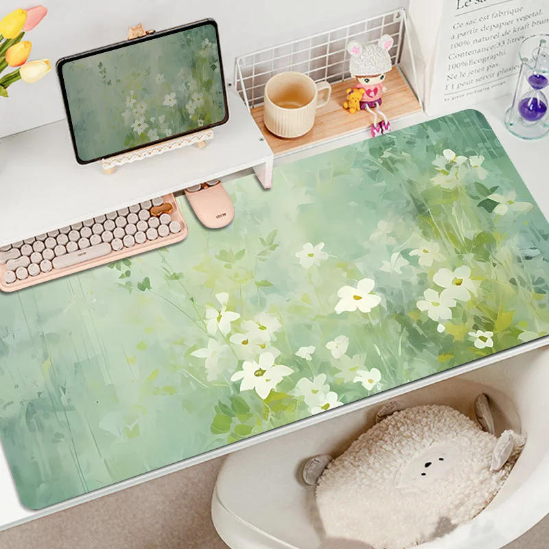 Creative watercolor mouse pad oversized oil painting green fresh eye protection girls laptop table mat