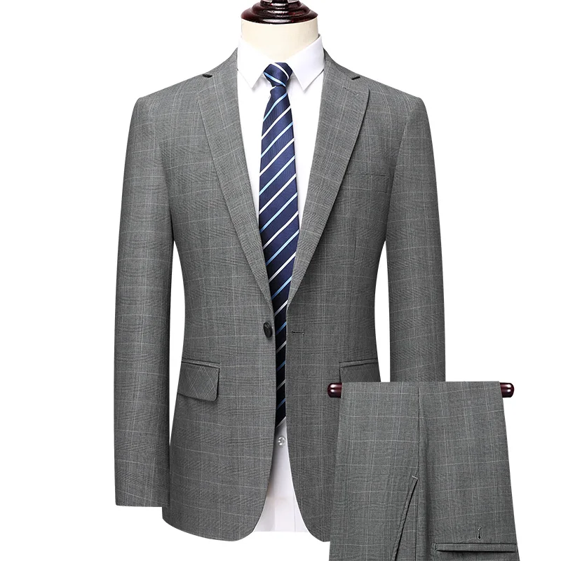 2024 New Fashion Business Casual Suit (suit + Trousers) Wedding Trend Checkered Handsome Boutique Two-piece Set   Polyester