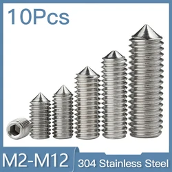 10pcs/lot Hex hexagon socket set screw cone point grub screw M2 M2.5 M3 M4 M5 M6 M8 M10 M12 304 Stainless Steel DIN914