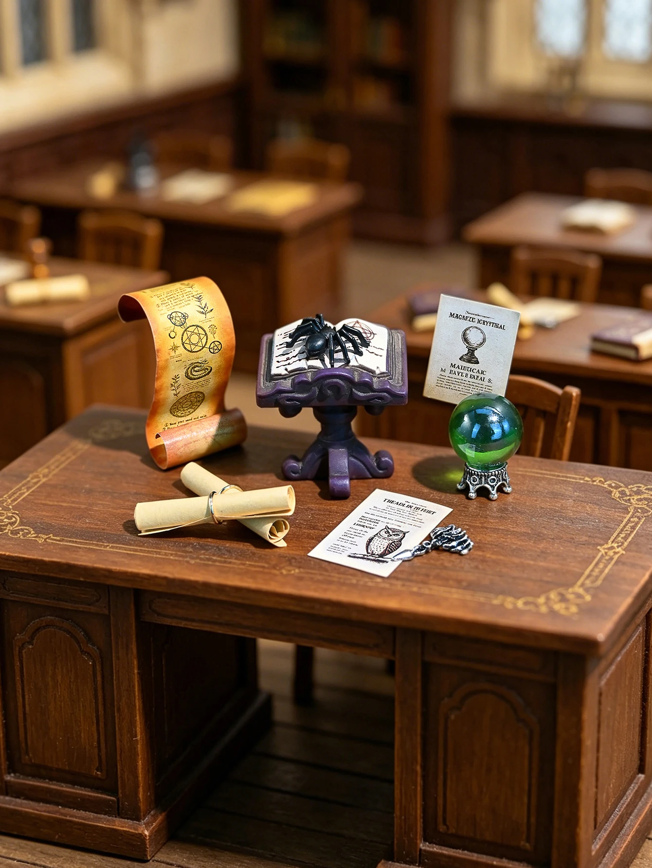 A miniature simulation magic book and magic ball combination ornament, 1/6, 1/12 model house and dollhouse accessory decoration