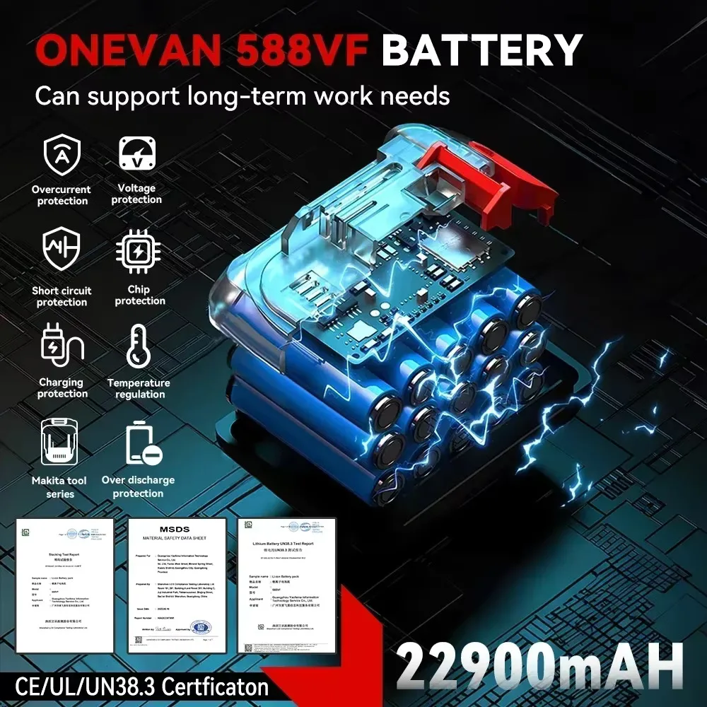 ONEVAN بطارية ليثيوم قابلة للشحن 22900mAh 29900mAh 588VF 928VF مؤشر القدرة لماكيتا 18 فولت بطارية دبوس أداة السلطة