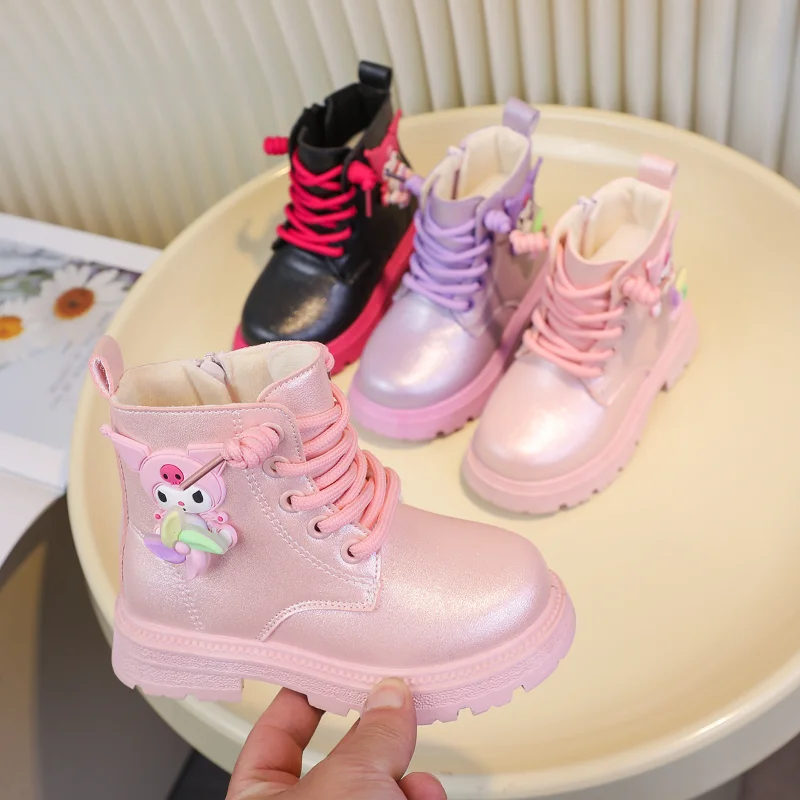 Sanrio Girls Fashion Leather Boots Children High Top Casual Waterproof Sneakers Comfortable Platform Boots Kids Casual Shoes