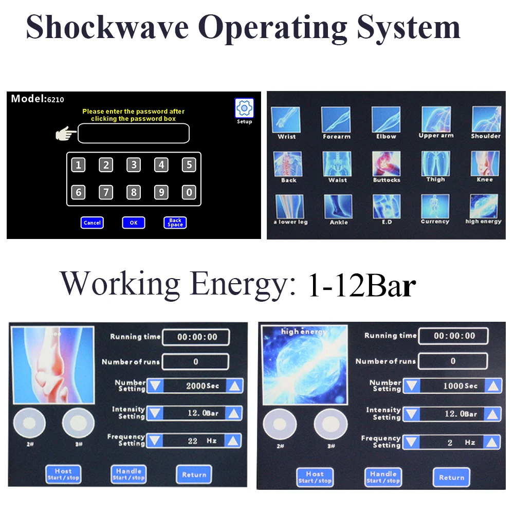 Pneumatic Shock Wave Therapy Machine Massager 12 Bar Professional Shockwave ED Treatment Tennis Elbow Pain Relief Massage Tool